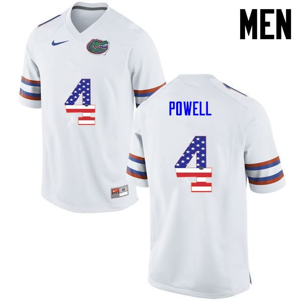 Men's NCAA Florida Gators Brandon Powell #4 Stitched Authentic USA Flag Fashion Nike White College Football Jersey JLD2565VC